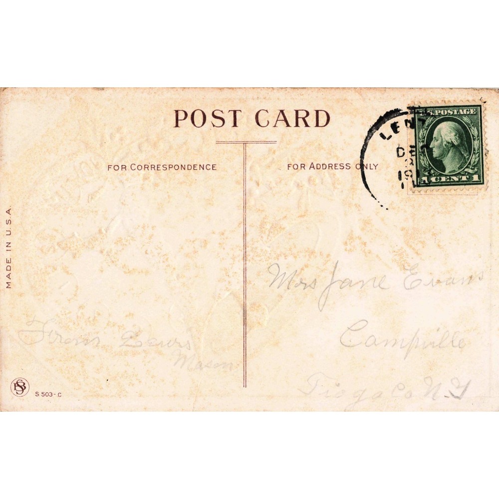 Vintage Happy New Year Postcard Embossed Bell Holly Clock 1912 Postmark Lewis M - Picture 2 of 2